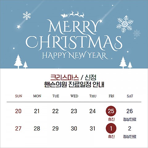 핸슨의원 크리스마스, 신정 휴진 안내 