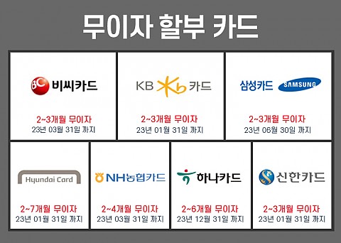 핸슨의원 무이자 카드 종류 