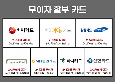 24년 10월~12월 무이자 할부 카드 안내 